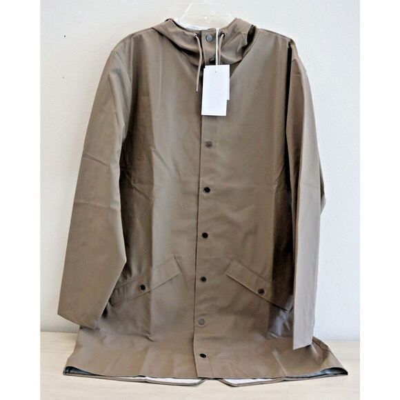 RAINS 12020 Unisex Sz XL Taupe Long Waterproof Jacket - Picture 1 of 8